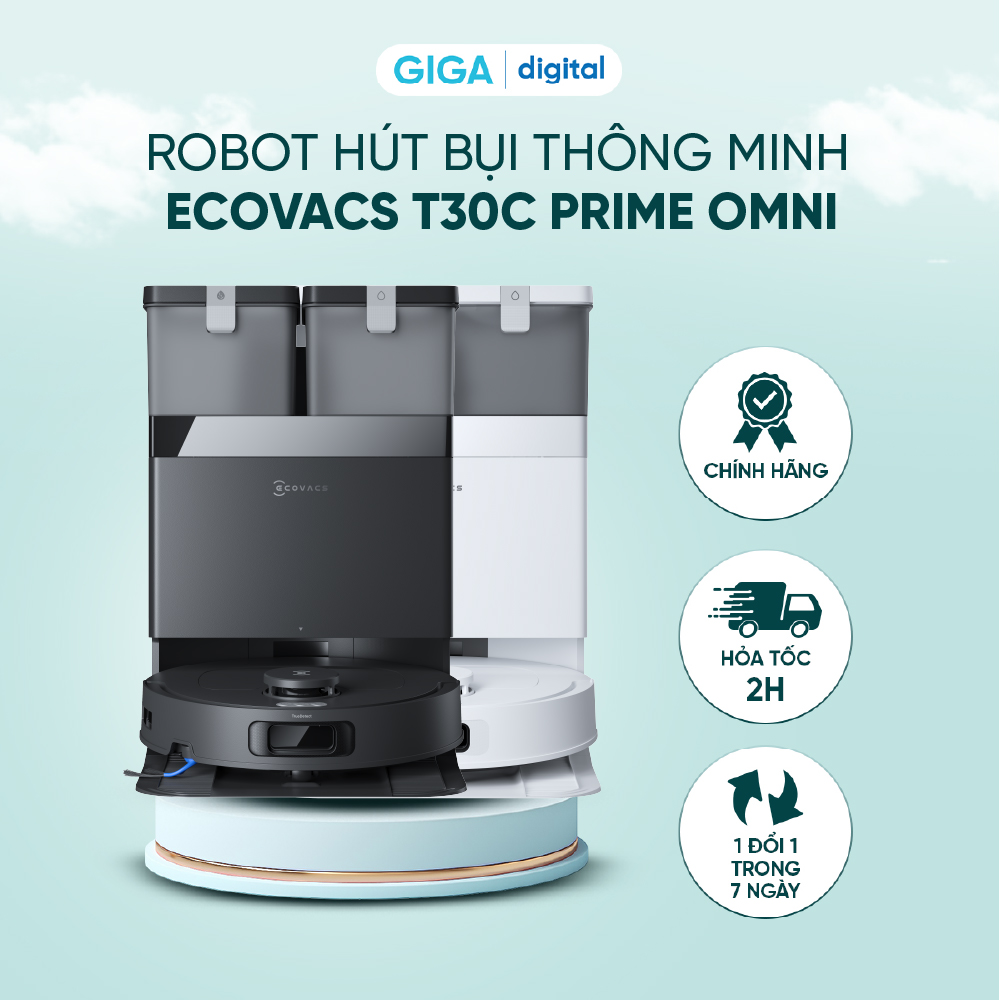 Robot hút bụi lau nhà Ecovacs Deebot T30C Prime Omni - Lực hút 25.000Pa - Trạm OMNI đa năng - BH 24 Tháng