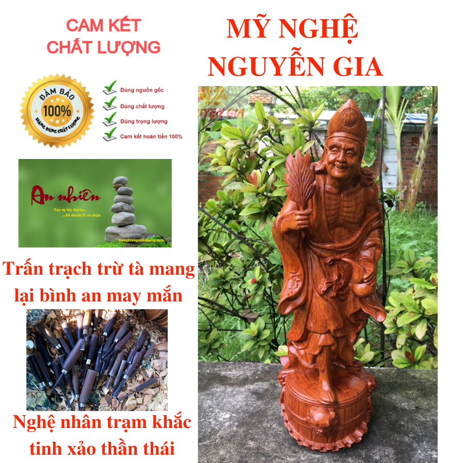 Tượng phật tế công bằng gỗ hương cao cấp liền khối cao 40 cm giúp trấn trạch hóa hung mang lại may mắn bình an cho gia chủ