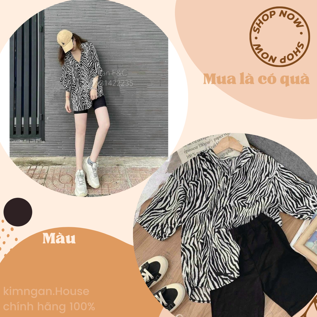 Sét áo sơ mi Ngựa vằn form rộng kèm quần legging lửng Hàng Quảng Châu KIMNGAN.HOUSE
