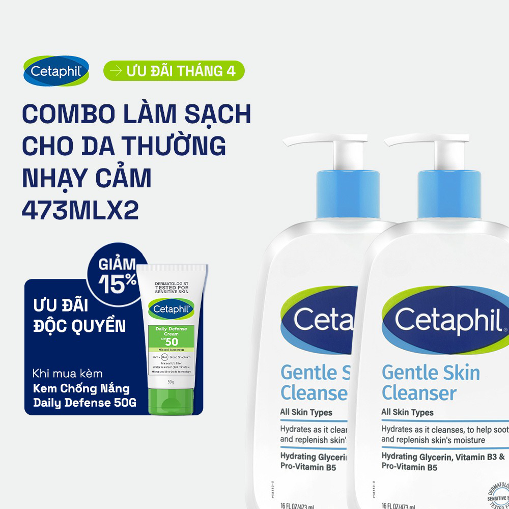 Combo 2 Sữa rửa mặt dịu lành cho da nhạy cảm Cetaphil Gentle Skin Cleanser 473ml