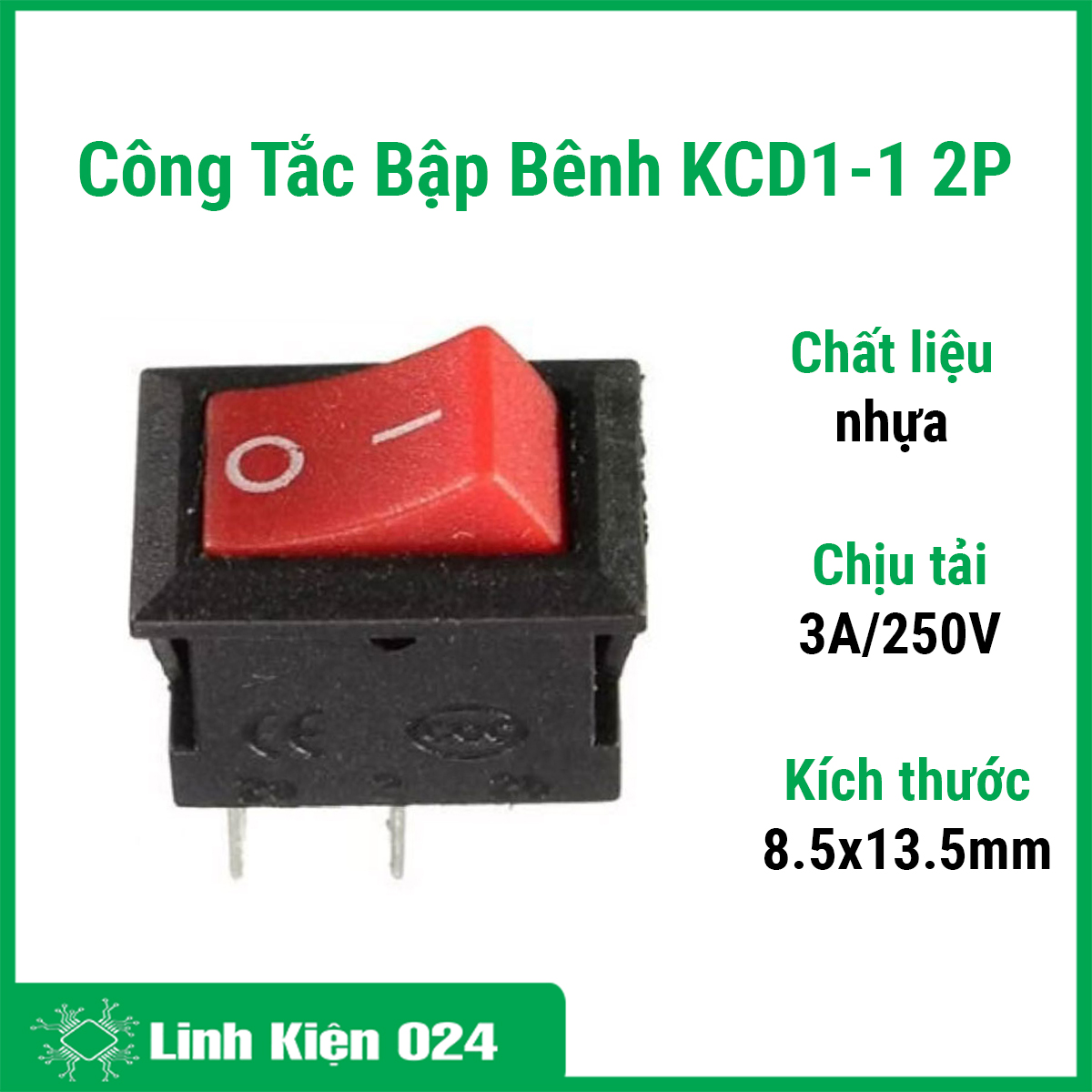 Công tắc bập bênh 2 chân kcd1-1 3a 250v 2p kích thước 10x15mm