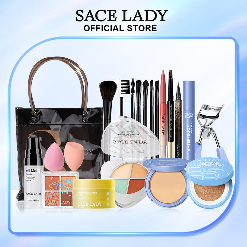 Bộ trang điểm lâu trôi SACE LADY Bộ trang điểm cơ bản + Bộ trang điểm mắt không thấm nước + Bộ son lì + Bộ dụng cụ trang điểm 15 CÁI