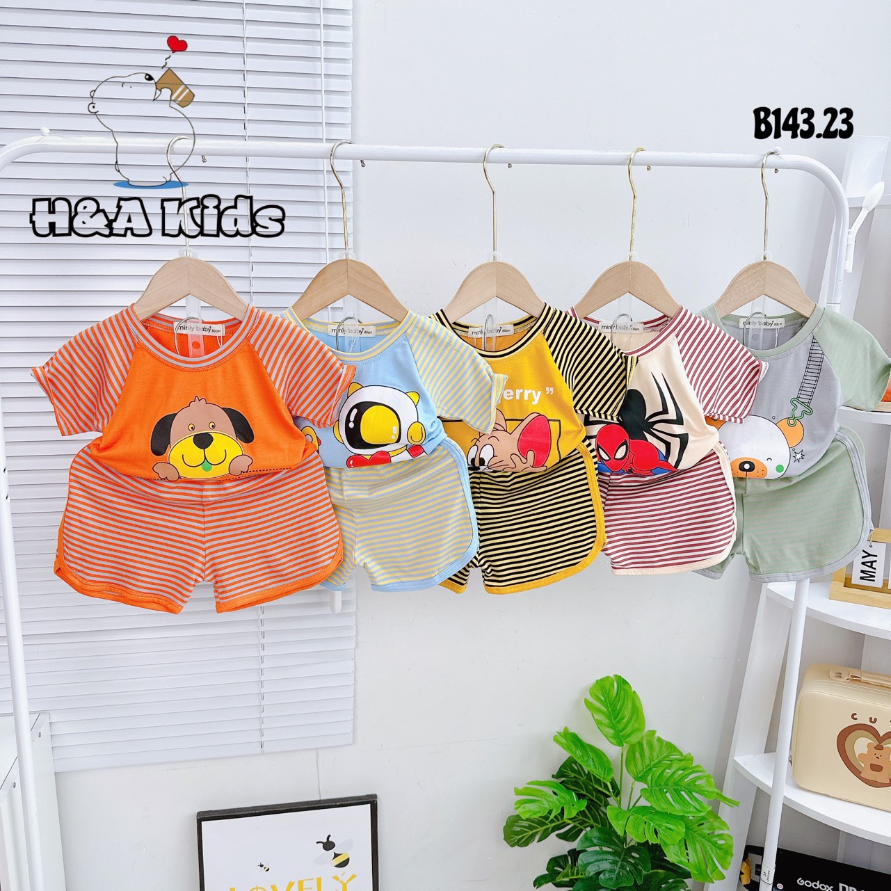 Bộ cộc tay thun lạnh minlybaby bé trai size nhí megauu