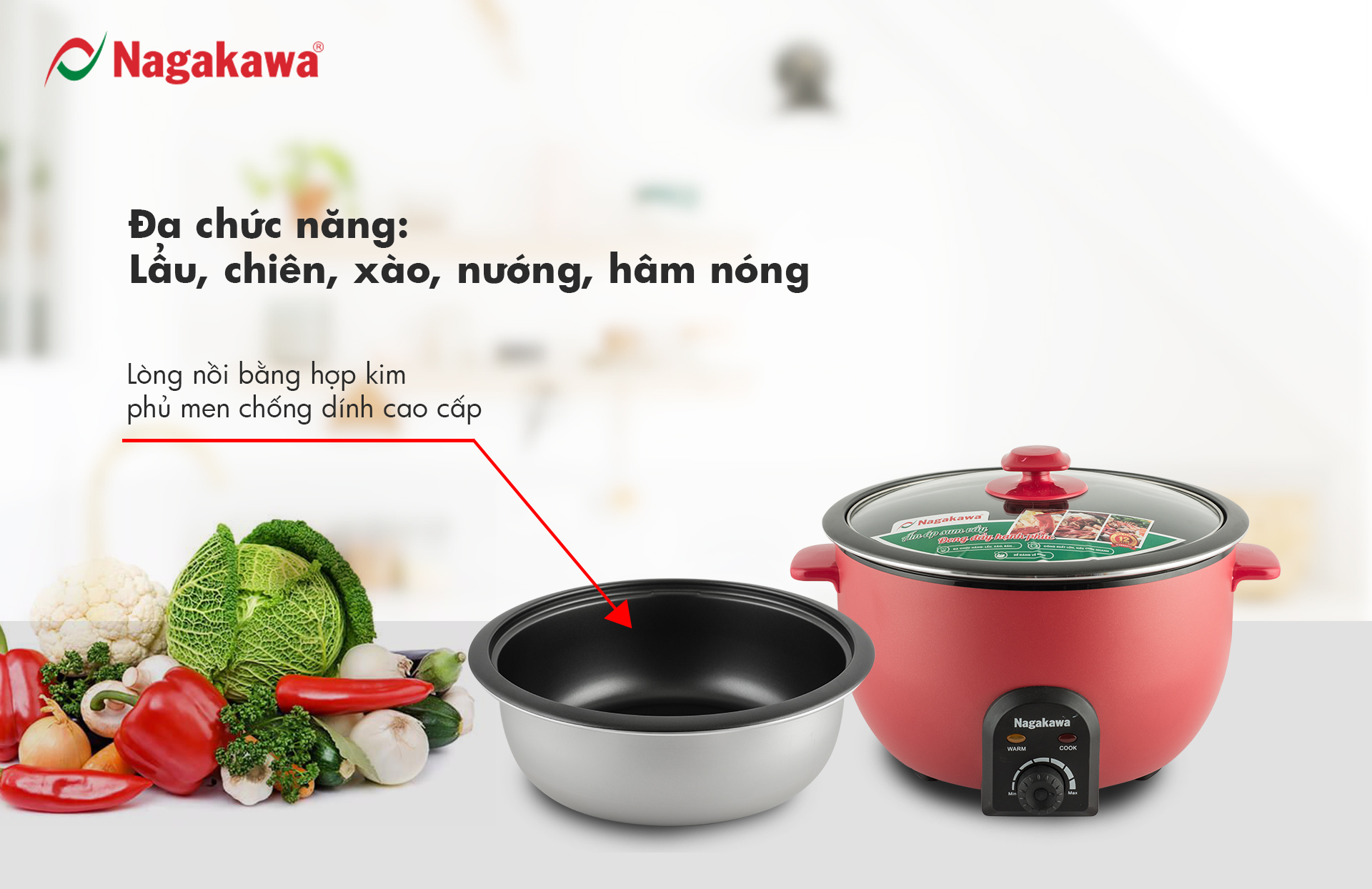 Nồi lẩu điện Nagakawa NAG1902 - Công suất 1300W - Dung tích nồi 4 lít
