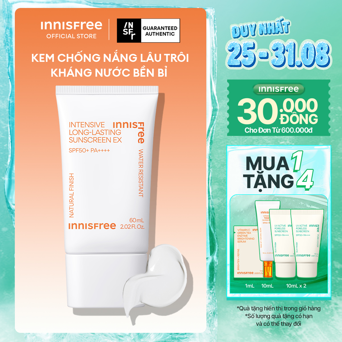 Kem chống nắng lâu trôi INNISFREE Intensive Long Lasting Sunscreen Ex 60ml