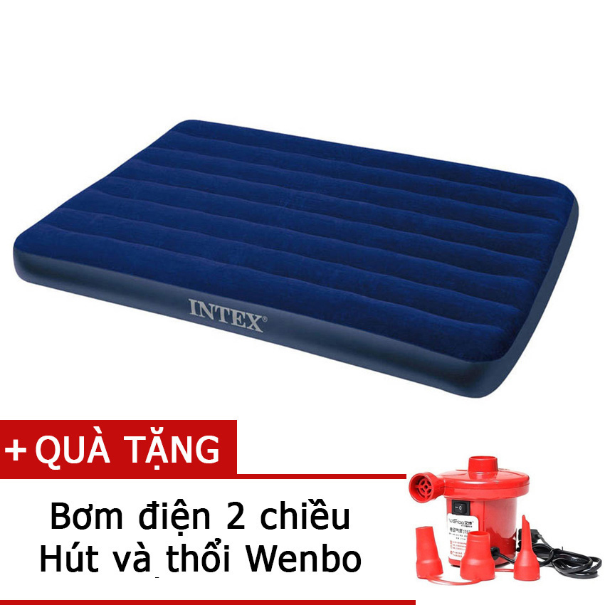 Đệm bơm hơi phủ nhung Intex 68755 tặng kèm bơm điện