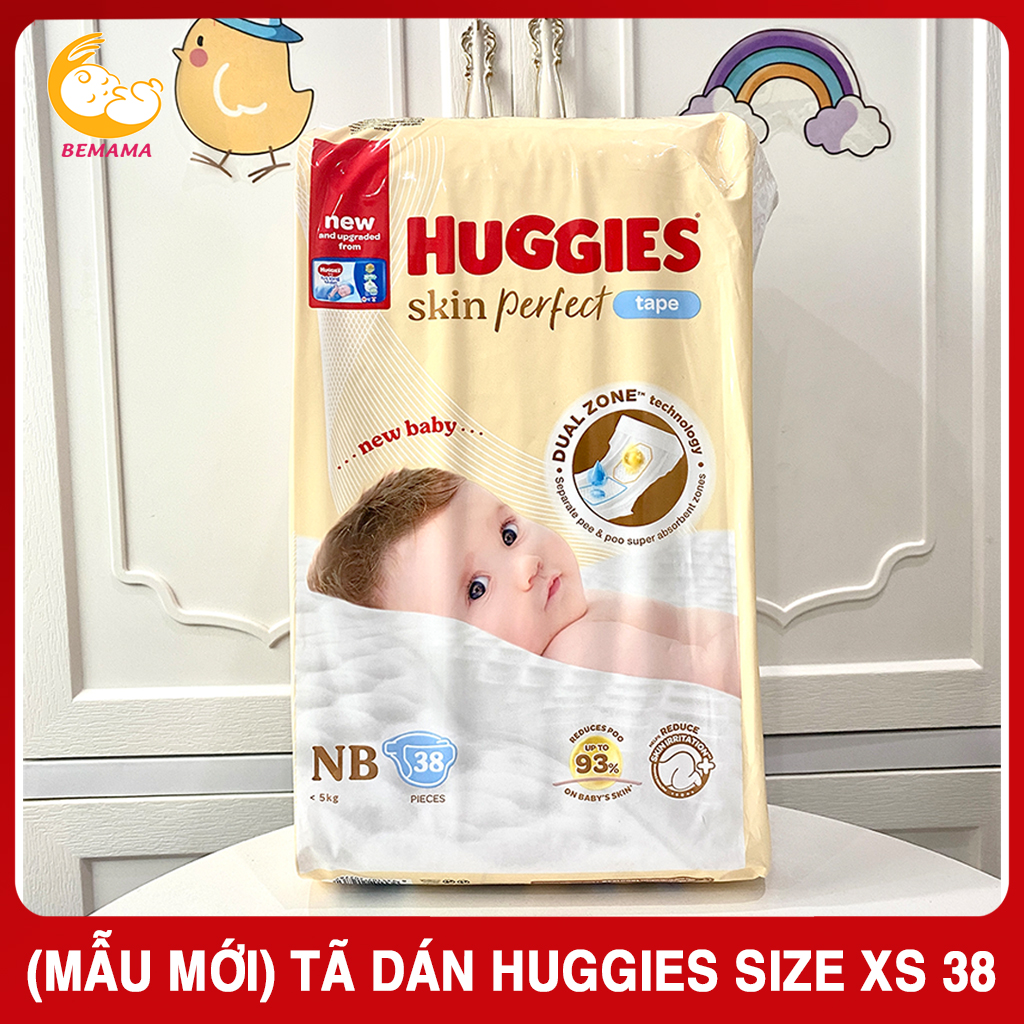 (Mẫu Mới) Tã Cho Bé HUGGIES XS 38 Mềm Mại Siêu Thấm Chống Tràn - Tả Dán Sơ Sinh Tã Dán Sơ Sinh Huggies Tã Sơ Sinh BEMAMA - Tã dán Huggies (Size Newborn XS38) - 8935107201420