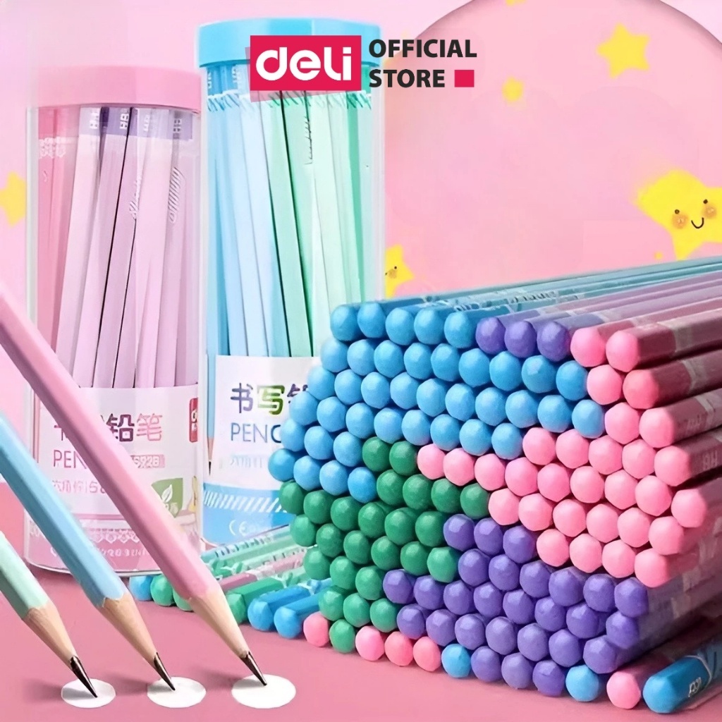 Bút chì lục giác Deli - 30 chiếc hộp loại 2B HB màu sắc pastel dễ thương thân gỗ tự nhiên dễ gọt - Vẽ tranh viết chữ