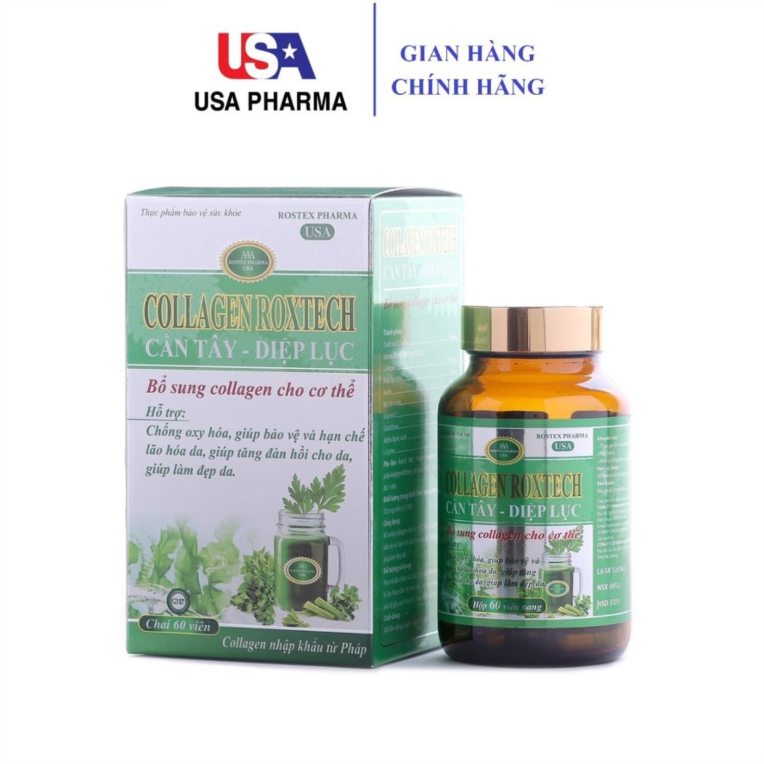 Viên uống đẹp da Collagen Cần Tây Diệp Lục giảm na'm sạm da 60 viên