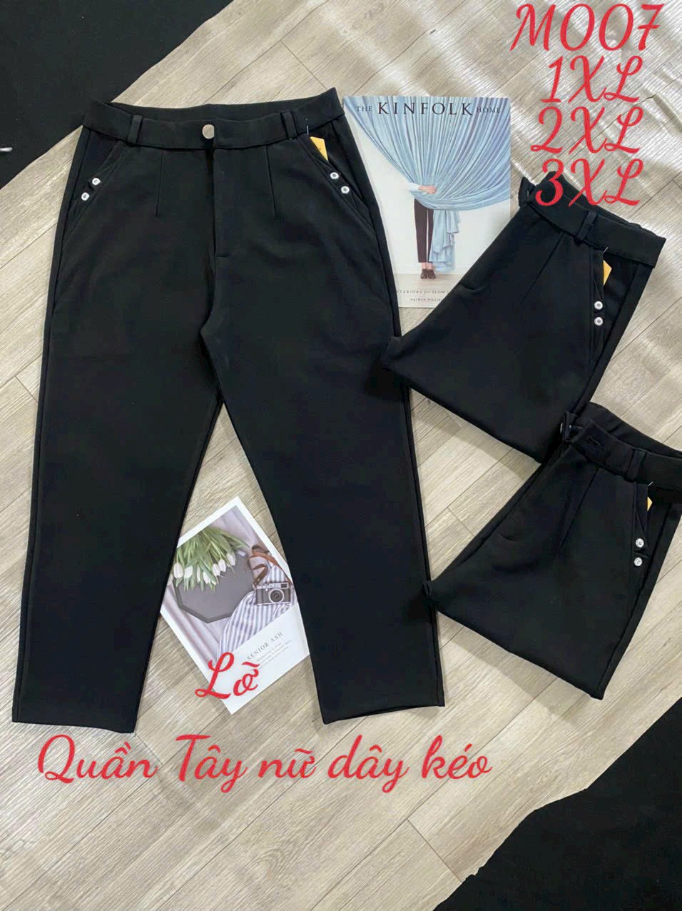  Quần Kaki Nữ Lỡ 9 Tấc Hàng Cotton Mềm Mịn Co Giãn Mạnh Suông Lai Dây Kéo Nút Gài 