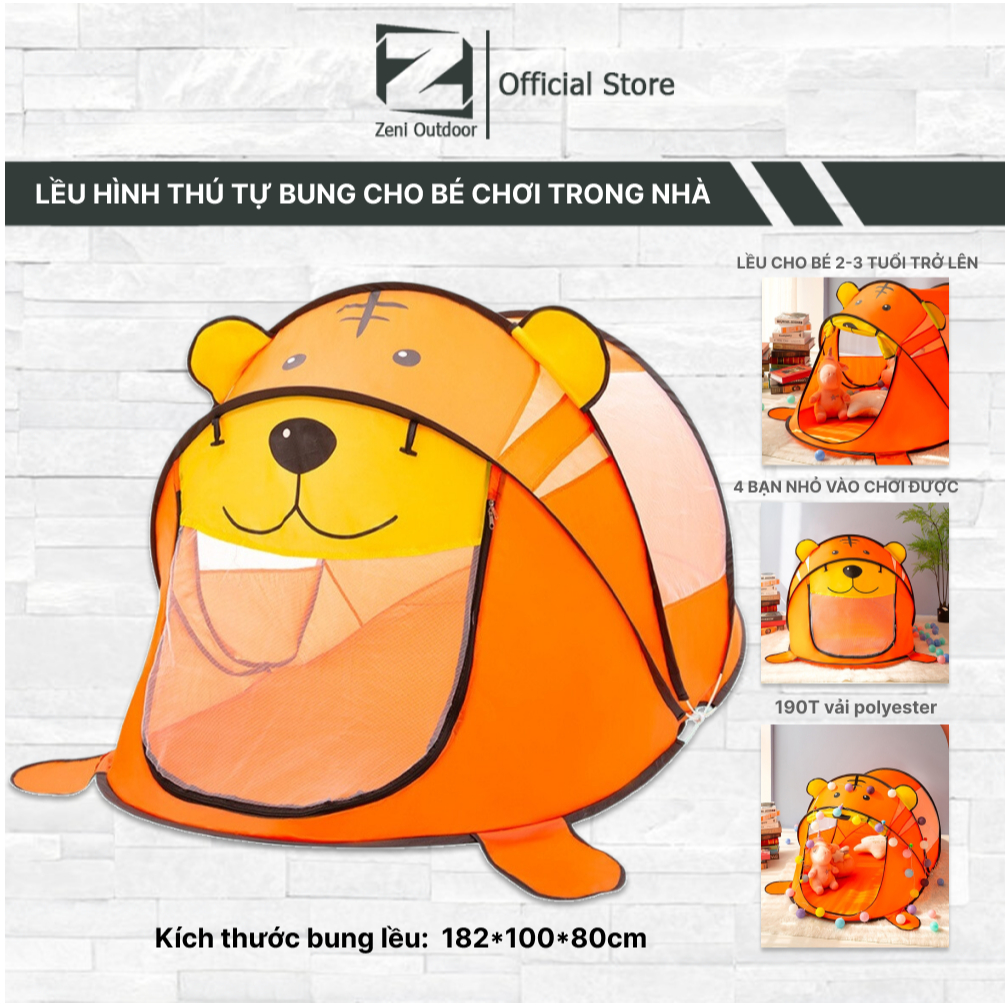 Lều cho bé trong nhà tự bung hình thú, lều cho bé trai, lều cho bé gái tự chơi trong nhà chất lượng cao dễ bung dễ gấp gọn