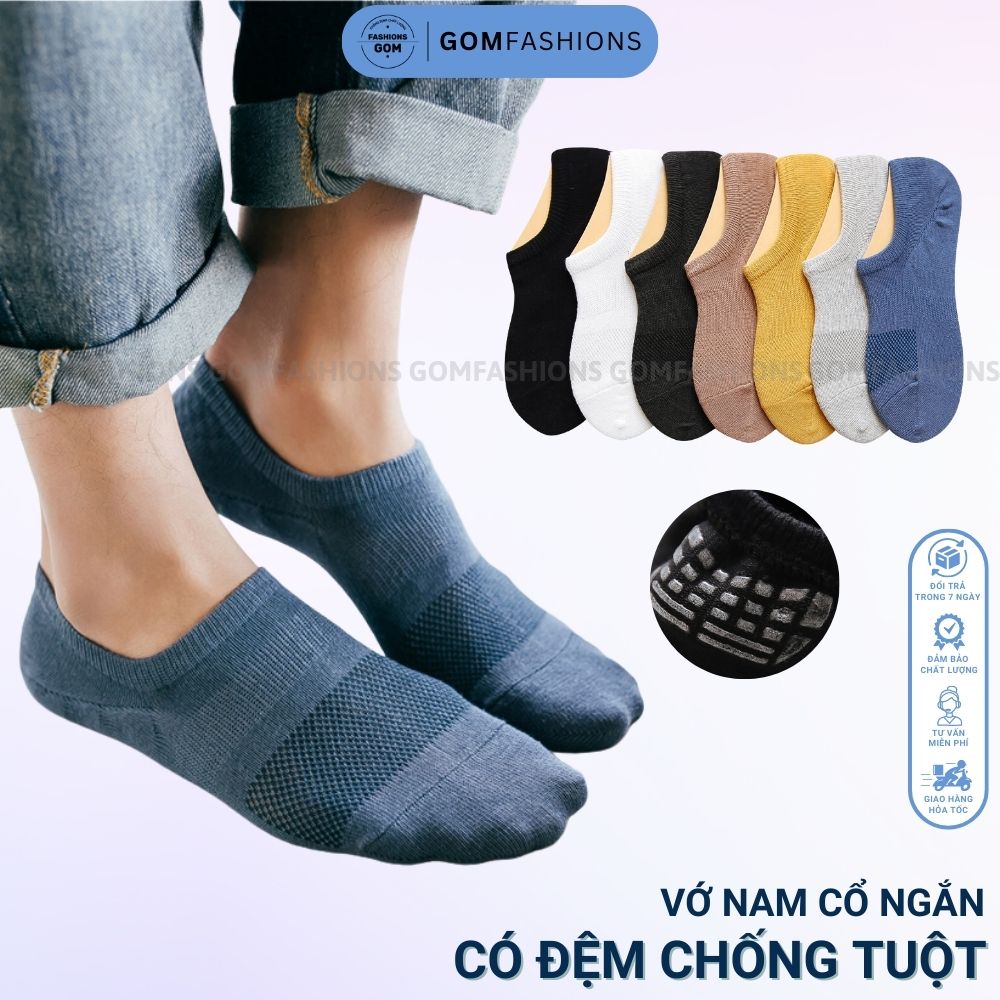 Set 7 đôi tất cổ thấp nam trơn màu, vớ cổ thấp nam chất liệu cotton êm ái, có đệm cao su chống tuột - FIVE-BOCGOT-CB7