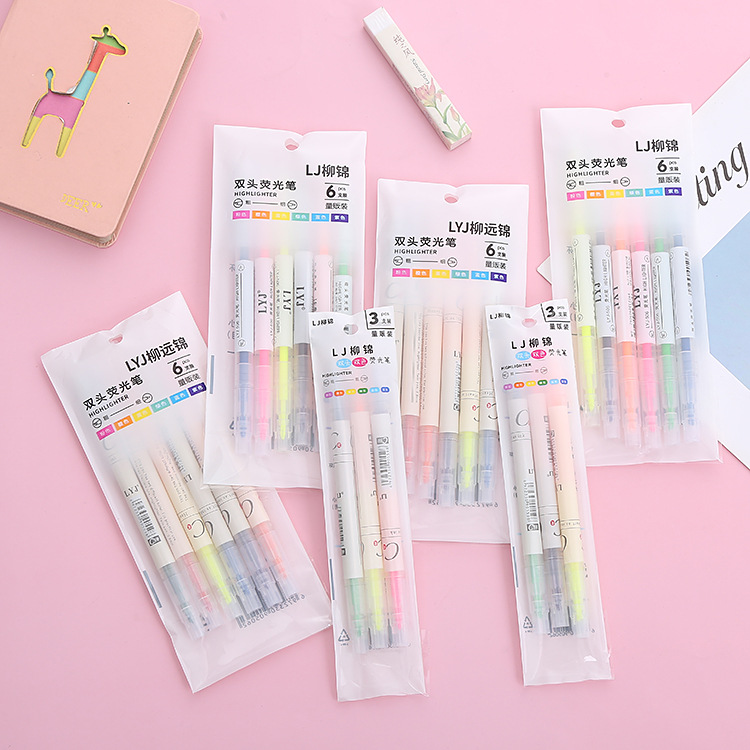 Set 3 bút, 6 bút dạ quang Highlight hai đầu 2 màu dễ thương
