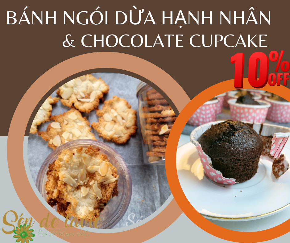 Bộ làm Bánh ngói dừa hạnh nhân & Bánh cupcake sô cô la - gồm set bột trộn sẵn, nguyên liệu và vật dụng làm bánh