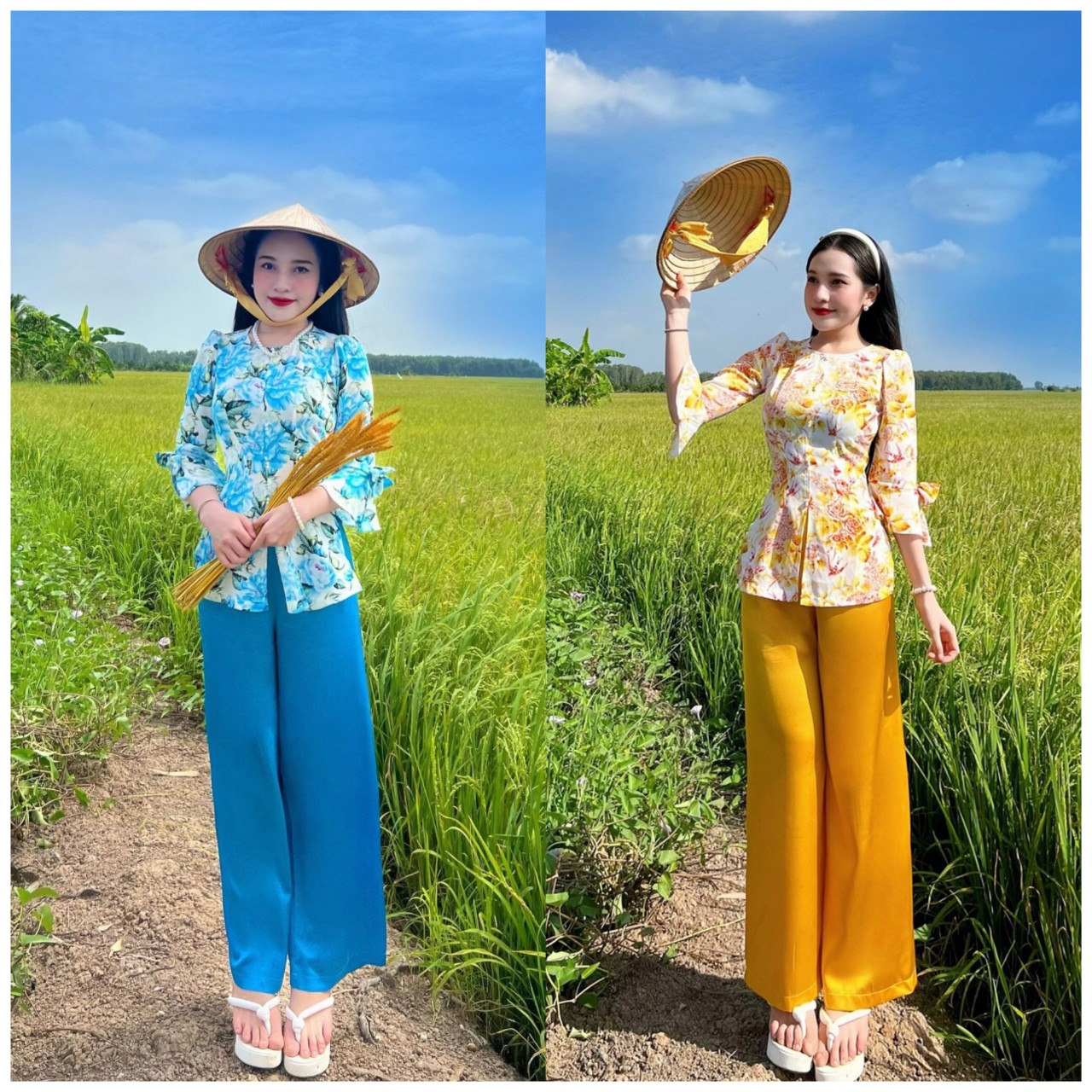 Bộ bà ba tay loe nút ngọc