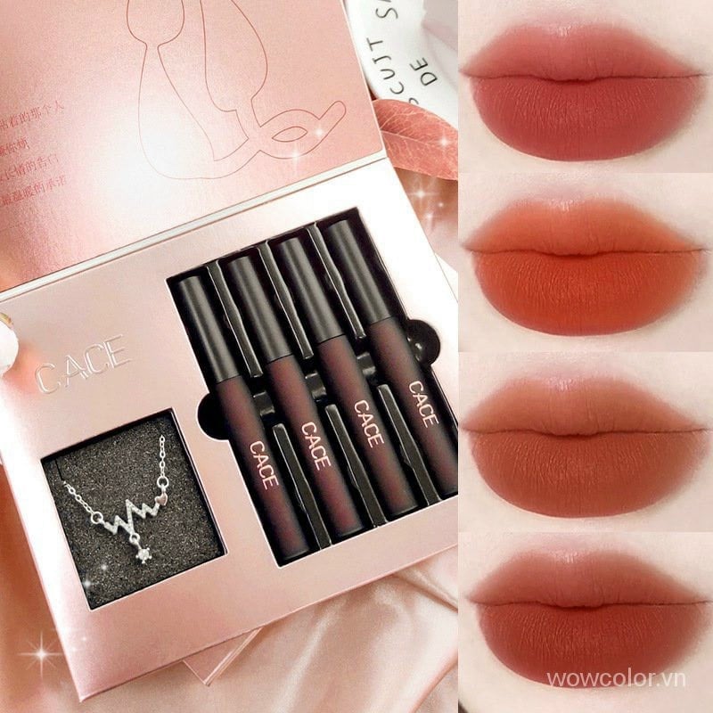 Set 4 cây son Cace tặng kèm dây chuyền siêu xinh, 4 tone màu dùng được mọi dịp fullbox sang chảnh