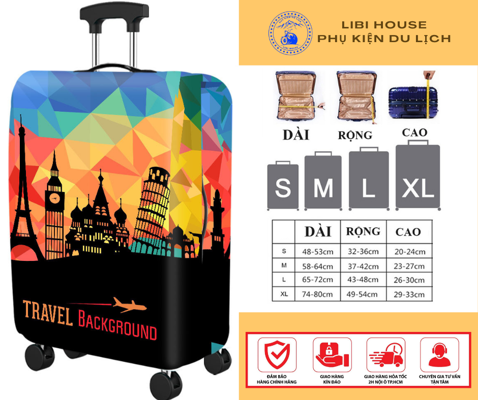 Áo Bọc Vali - Túi Trùm Vali Vải Thun 3D Co Giãn 4 Chiều-Chống xước vali