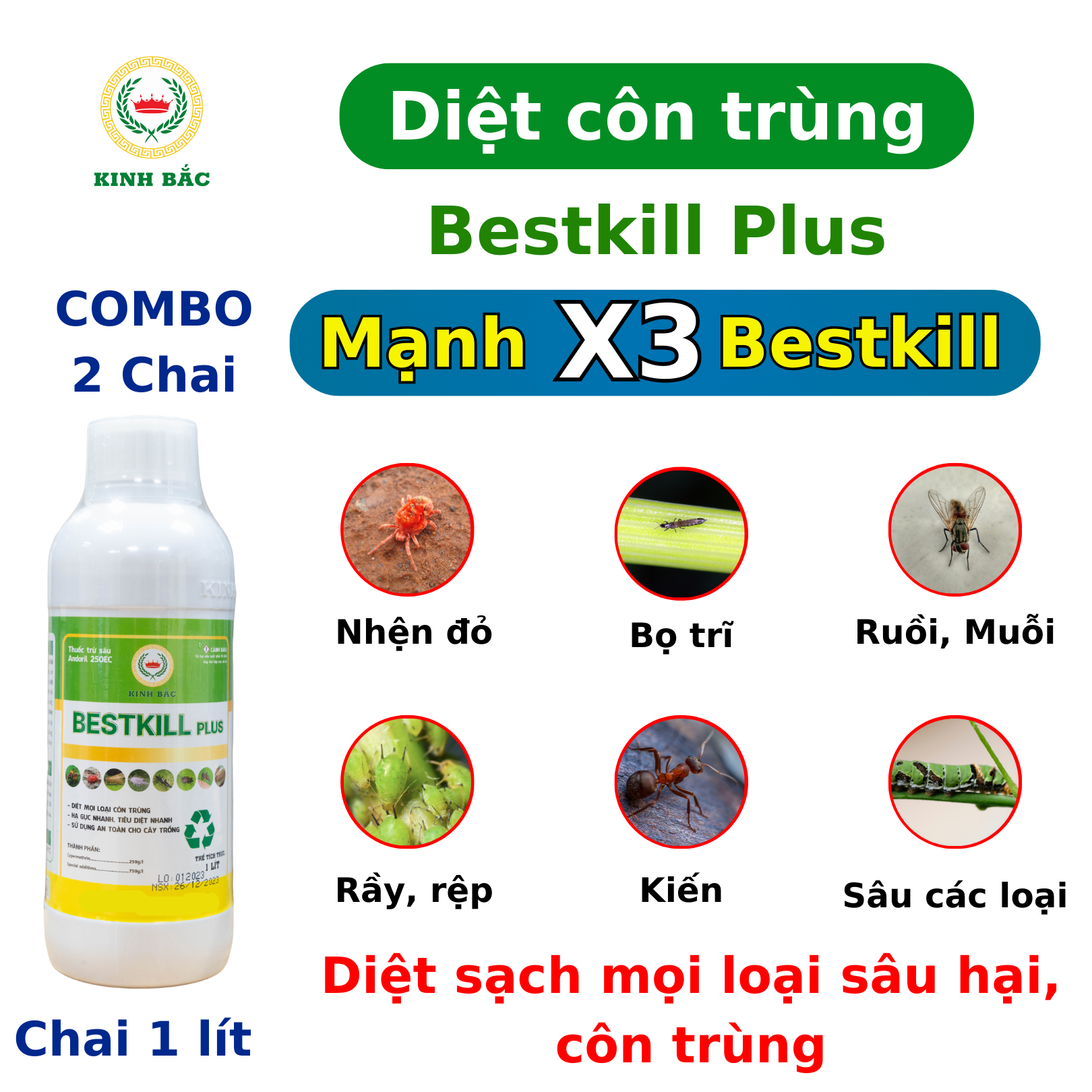 Diệt côn trùng CAO CẤP - Bestkill Plus. COMBO 2 chai. PHÒNG và DIỆT côn trùng CAO CẤP X3 Bestkill thường. Diệt rệp sáp, nhện đỏ, hút chích, sâu bọ phá hoại.