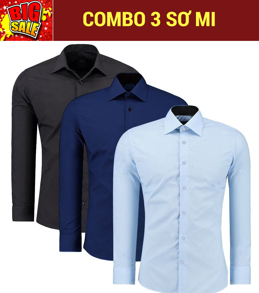 Áo sơ mi nam combo 3 (đen + xanh đậm + xanh nhạt) đẳng cấp
