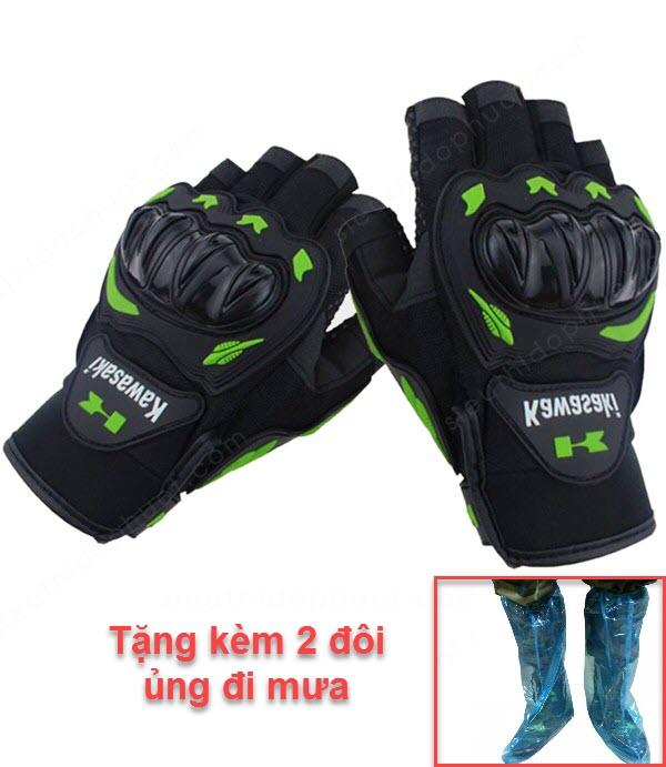 găng tay kawasaki cụt ngón, găng tay kawasaki đi phượt, găng tay kawasaki màu đen,găng tay kawasaki có gù, găng tay đi phượt, găng tay tập gym, găng tay chống nắng, găng tay nam nữ, tặng kèm 2 đôi ủng đi mưa