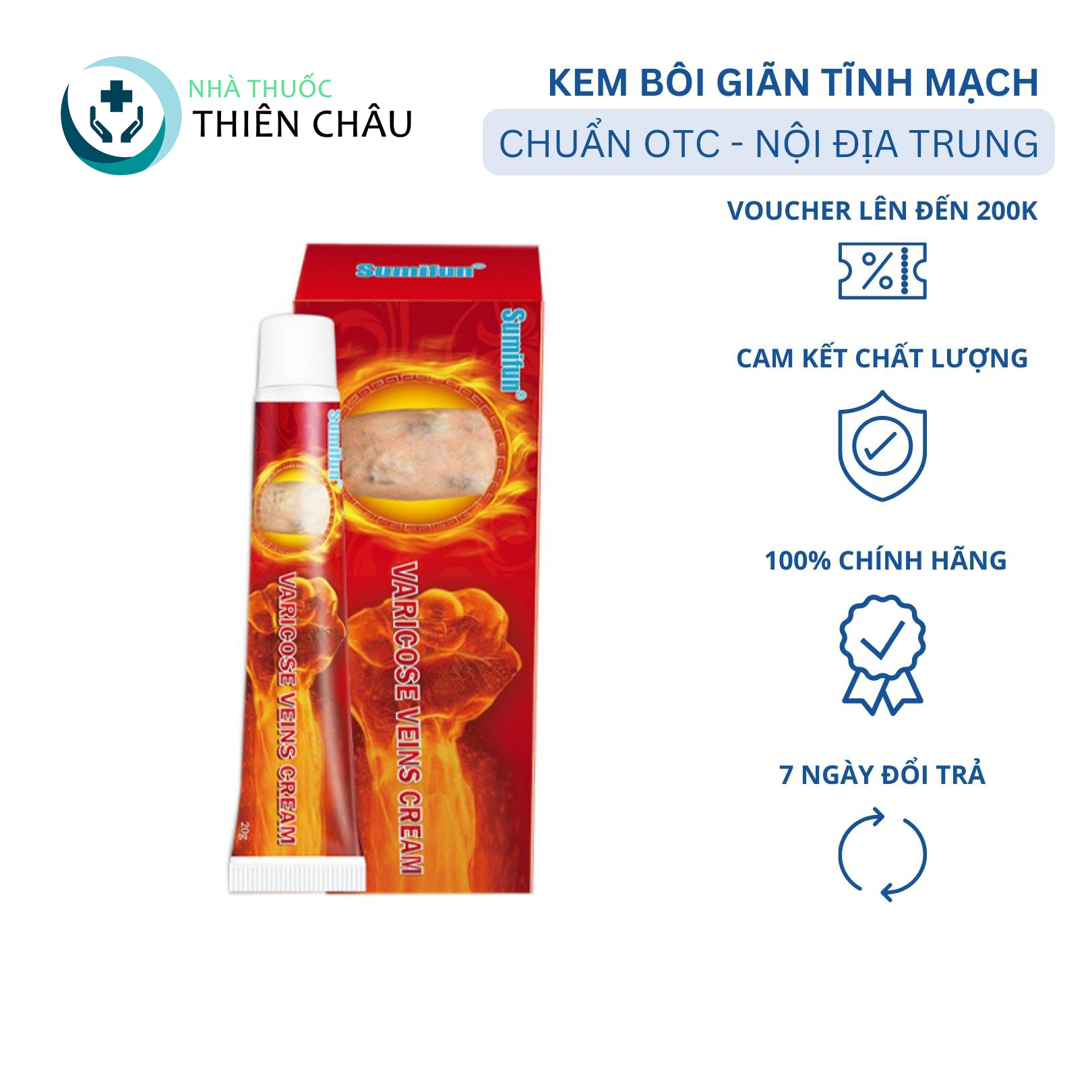 Kem bôi suy giãn tĩnh mạch nội địa trung sumifun varicose veins cream 20gr chính hãng - kem bôi tĩnh mạch nội địa trung, giảm suy giãn tĩnh mạch, giảm đau, giảm sưng, tăng lưu thông máu - thiên châu pharmacy