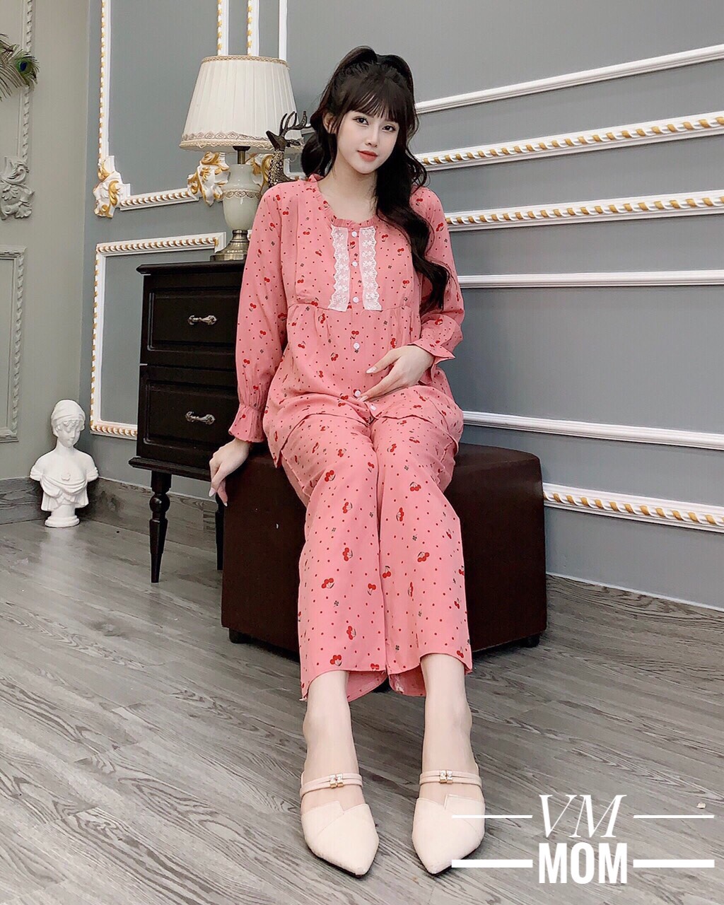 [40-70kg] ĐỒ BỘ BẦU VÀ SAU SINH XOÀI. Áo có khóa kéo sau sinh cho bé bú. Quần có chun chỉnh bụng Freeisize 40-70kg