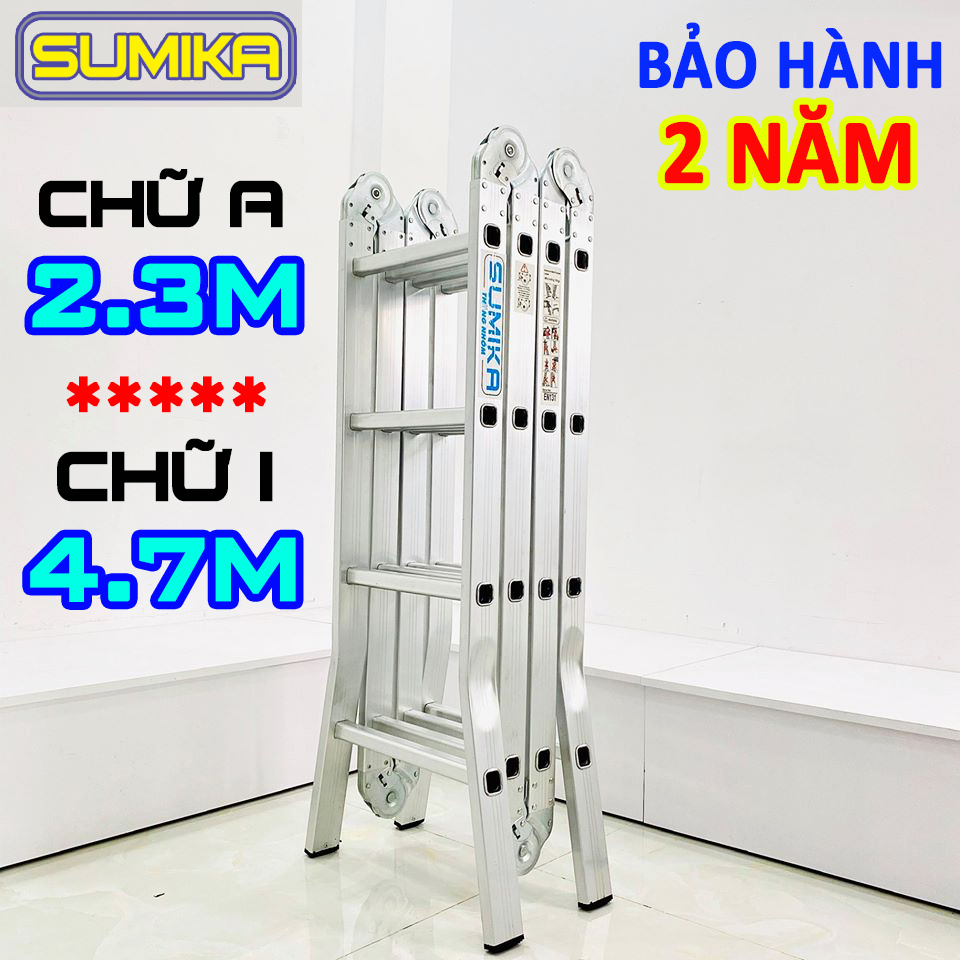 Thang nhôm gấp 4 đoạn đa năng Sumika SK604 - chữ I: 4.7M chữ A: 2.3M (BẢO HÀNH 2 NĂM) thang nhôm chữ A, thang gấp chữ I