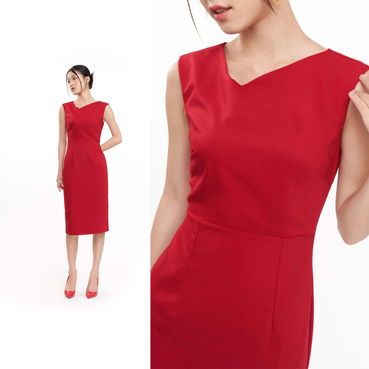 N&m đầm đỏ thời trang cổ tim lệch nữ 2208077