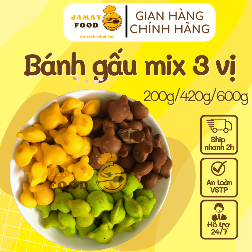 Bánh gấu Liên Hưng hủ 420g nhân kem vị sữa tươi thơm ngon giòn rụm đồ ăn vặt Jamay Food