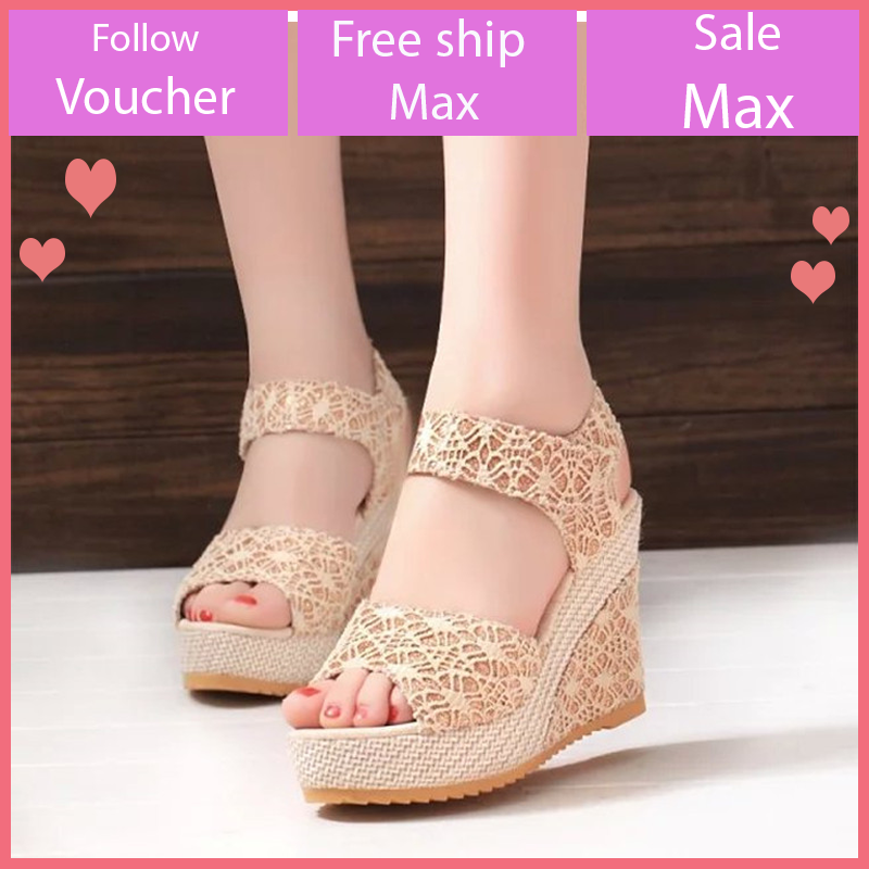 Giày đế xuồng nữ phối ren - kem,đen - 9 phân - size 35 đến 39 - vietshoes68 v68