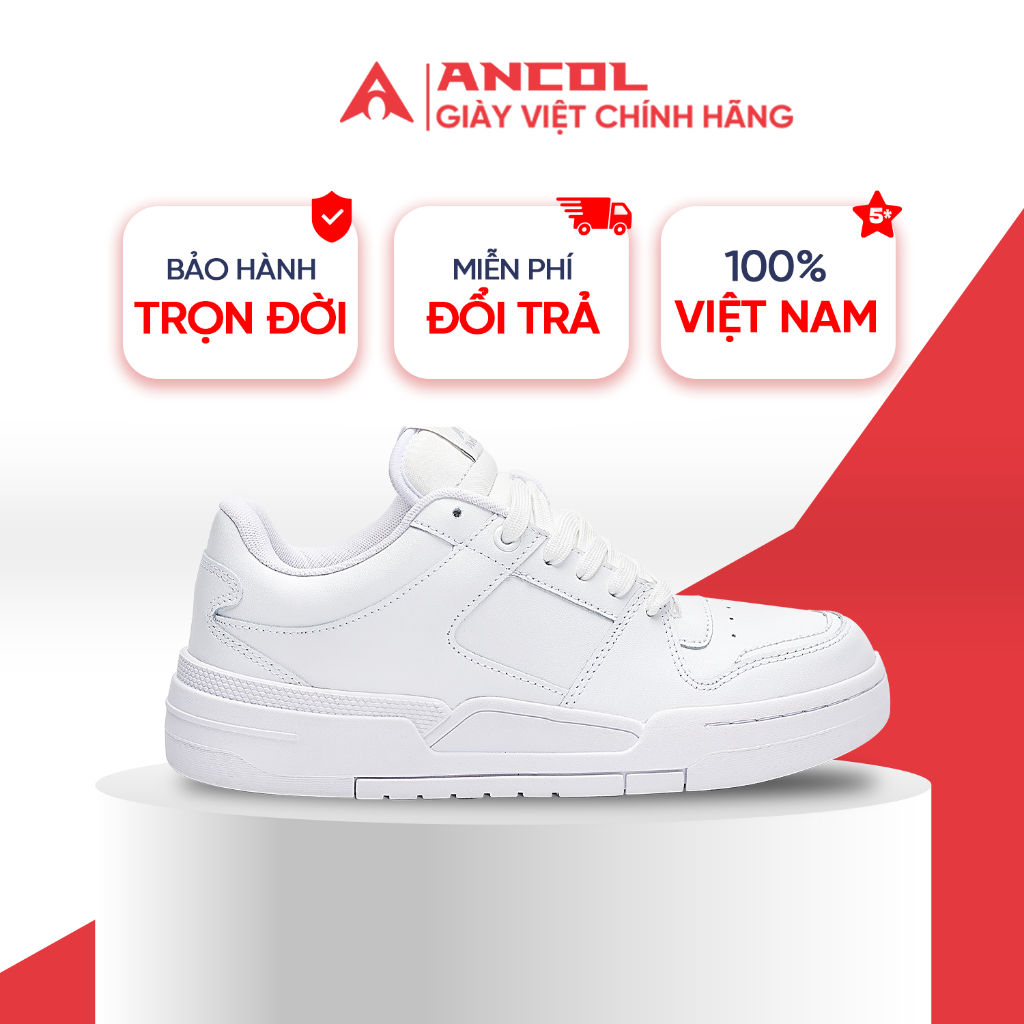 {Siêu cuối tháng} Giày thời trang Ancol Xtreme White cho Nam Nữ Size 38- 44, chất liệu da thật 100%, miếng lót giày Eva, đế cao su êm chân, thoáng khí.
