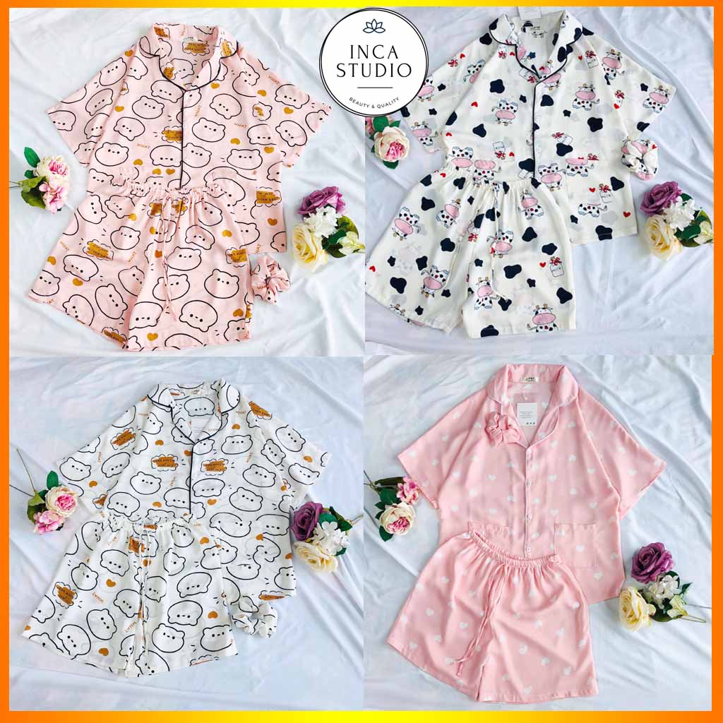 Đồ ngủ Pyjama lụa mango họa tiết form cánh dơi INCA 02- Free size dưới 65kg, Lụa mango thoáng mát