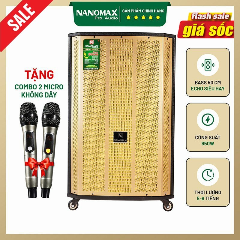 Loa kéo karaoke giá rẻ | loa kéo nanomax 1801 công suất 950w | loa kéo 5 tấc bass 50 tặng kèm 2 micro hát karaoke cao cấp gt55