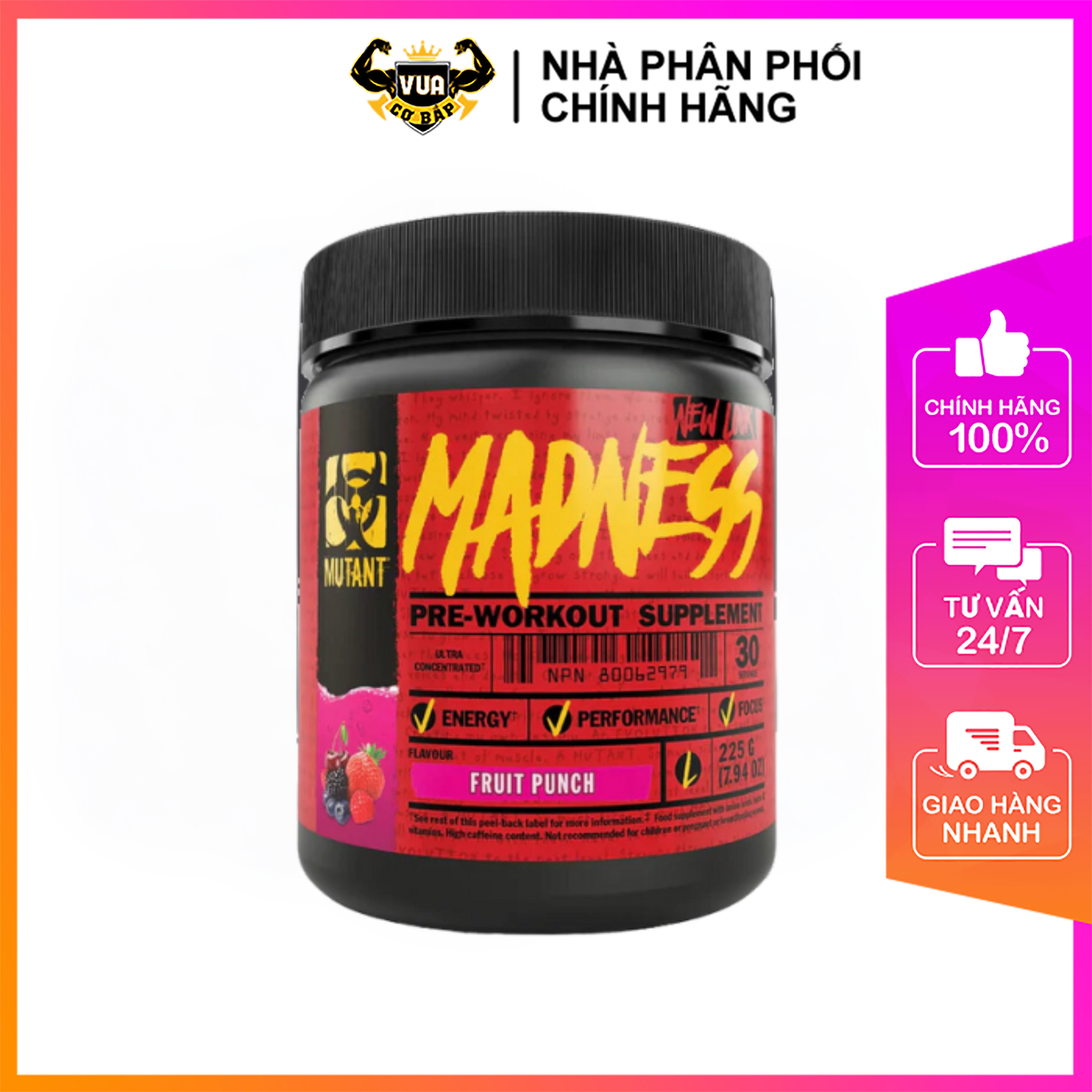 Bổ Sung Năng Lượng Pre-Workout Mutant Madness Hộp 225g