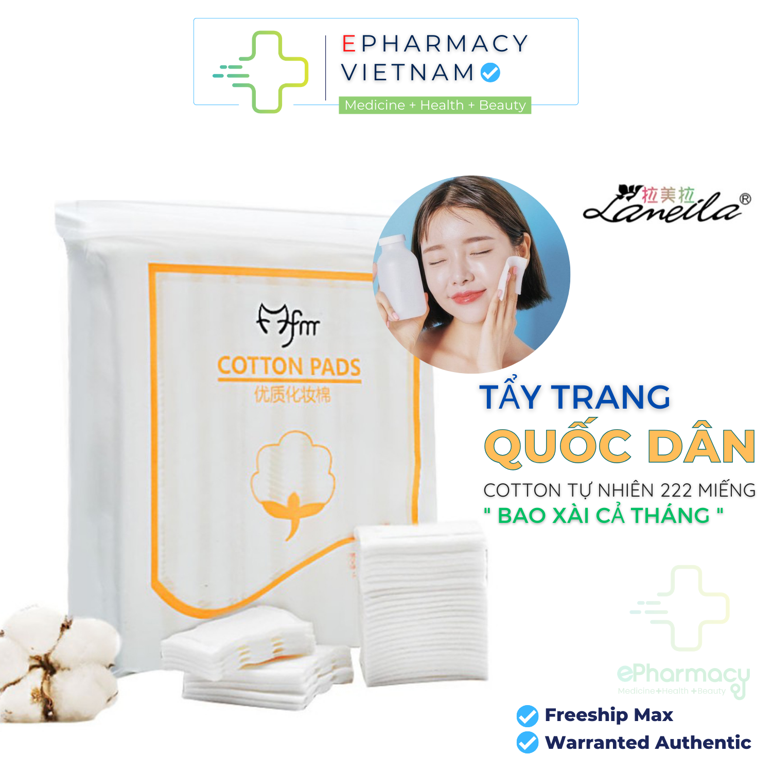 Bông tẩy trang 222 miếng LAMEILA FM - Bông trang điểm 3 lớp Cotton Pads Lameila - ePharmacy