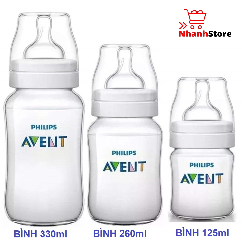 Bình sữa Avent Classic 125ml - 260ml - 330ml [Cam kết chính hãng]