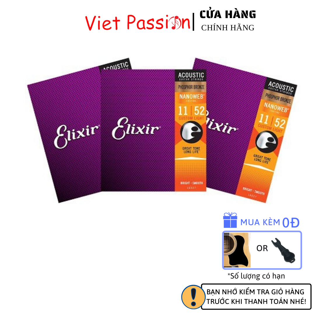 Dây đàn guitar acoustic ELIXIR Phosphor Bronze Nanoweb cỡ 10, 11, 12 dây đàn Elixir chính hãng Viet Passion
