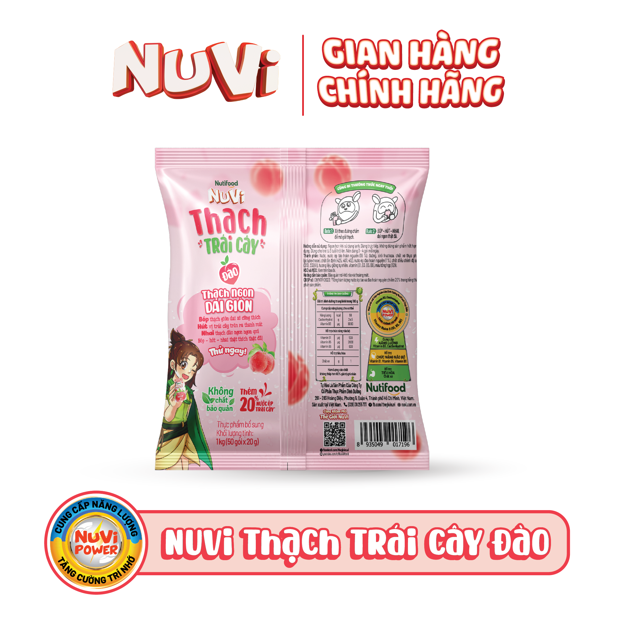 Thùng 08 túi nuvi thạch trái cây đào/ vải/ nho 1000 g - nutifood - nutifood soymilk