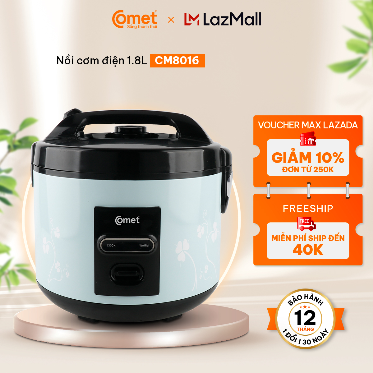   LIVE  Nồi cơm điện nắp gài 1.8L COMET - CM8016 - Hàng Chính Hãng - BH 12 tháng 