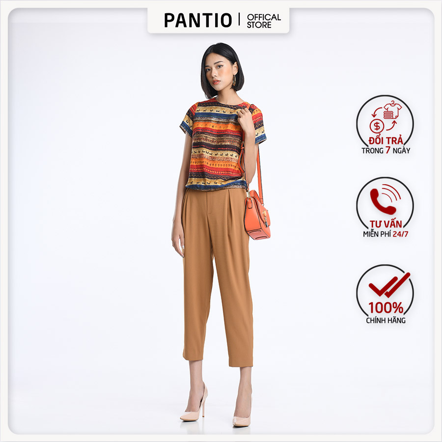 Áo sơ mi cổ tròn pha hoạ tiết FA25072 - PANTIO