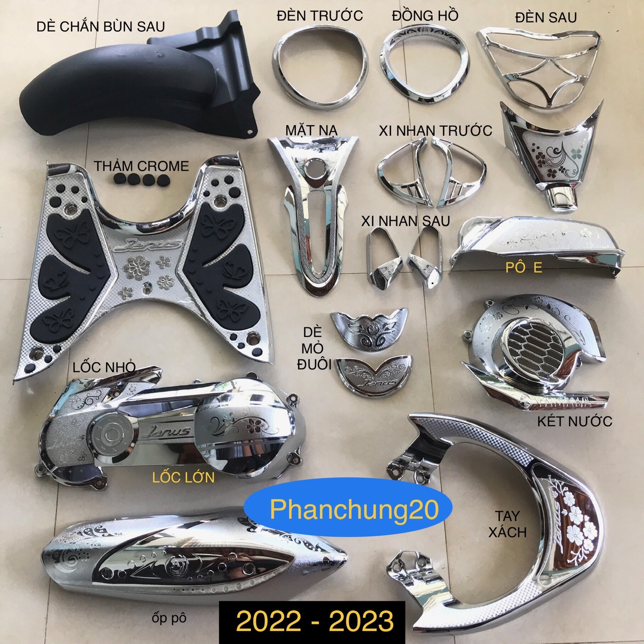 Full bộ ốp phụ kiện trang trí dùng cho đời xe janus 2022 2023 2024 crom