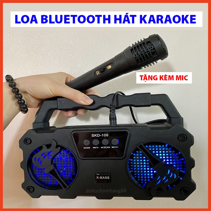 Loa bluetooth hát karaoke skd -106 tặng kèm mic nghe nhạc cực đã âm bass cực mạnh loa bluetooth mini, loa bluetooth hát karaoke skd -106 tặng kèm mic hát hay nghe nhạc cực đã âm bass cực mạnh