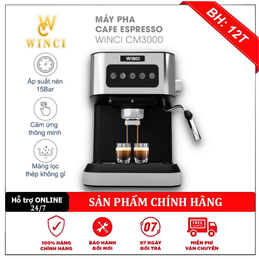 Máy pha cafe espresso Winci CM3000 tự động, cảm ứng một chạm, chính hãng công nghệ Ý