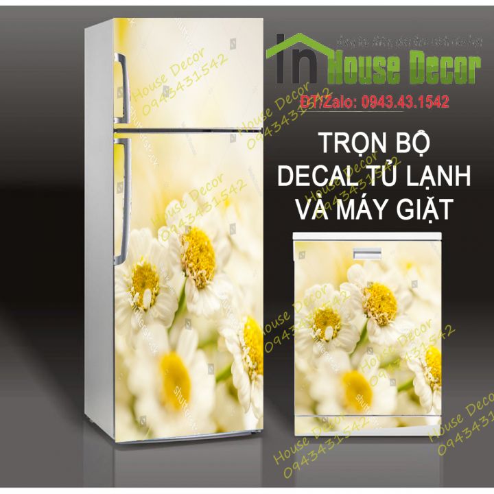 Decal Dán Tủ Lạnh - Chống Thấm Nước - Chất Liệu Decal Bóc Dán - Phù Hợp Mọi Loại Tủ - Hoa Cúc 106 - Decal dán tủ lạnh kệ tường tủ quần áo, decal dán, giấy dán, trang trí nội thất, giấy dán nội thất, trang trí nhà cửa