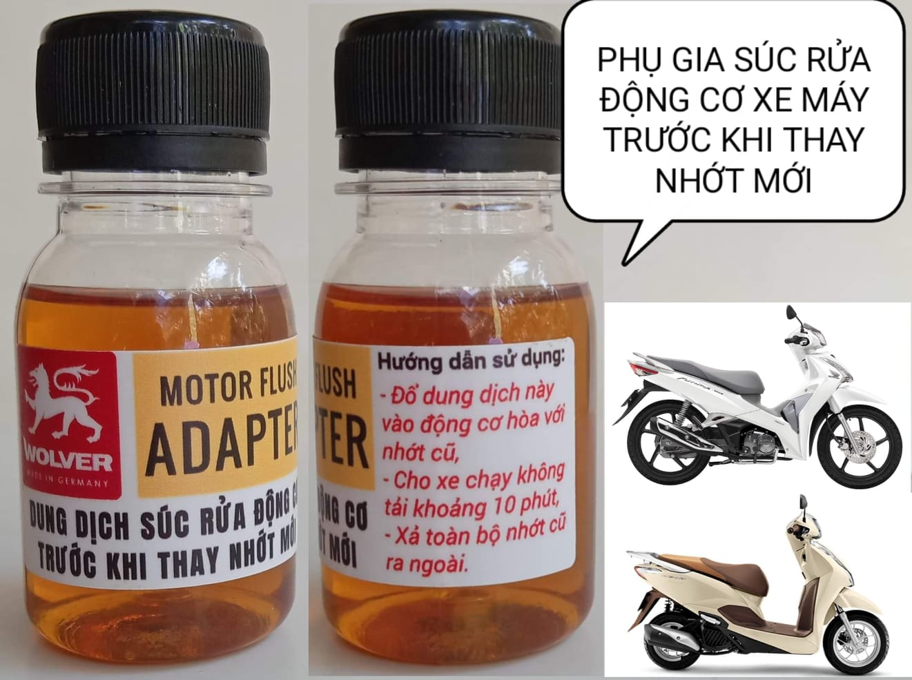 Dung Dịch Súc Rửa Động Cơ Xe Máy Trước Khi Thay Nhớt Mới - Wolver Motor Flush Adapter