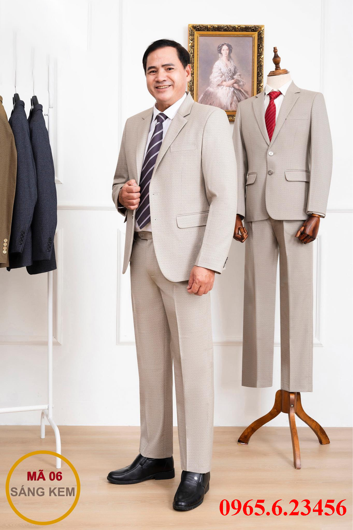 Bộ áo vest nam Trung niên VNXK Cát kem ( Gồm Áo Vest + Quần âu) dáng suông vải nhập khẩu cao cấp