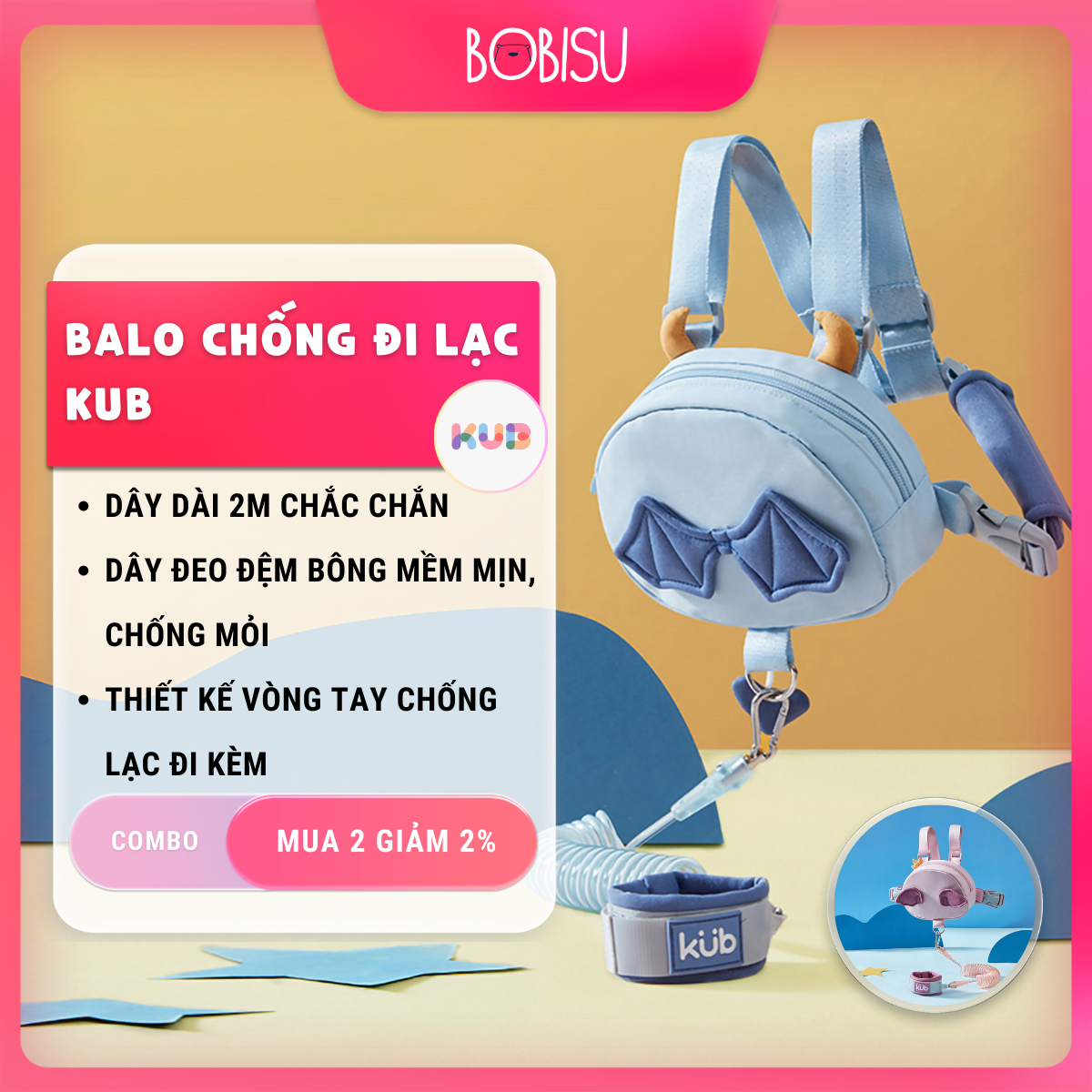 Balo chống đi lạc khoá an toàn | KUB | dây 2m