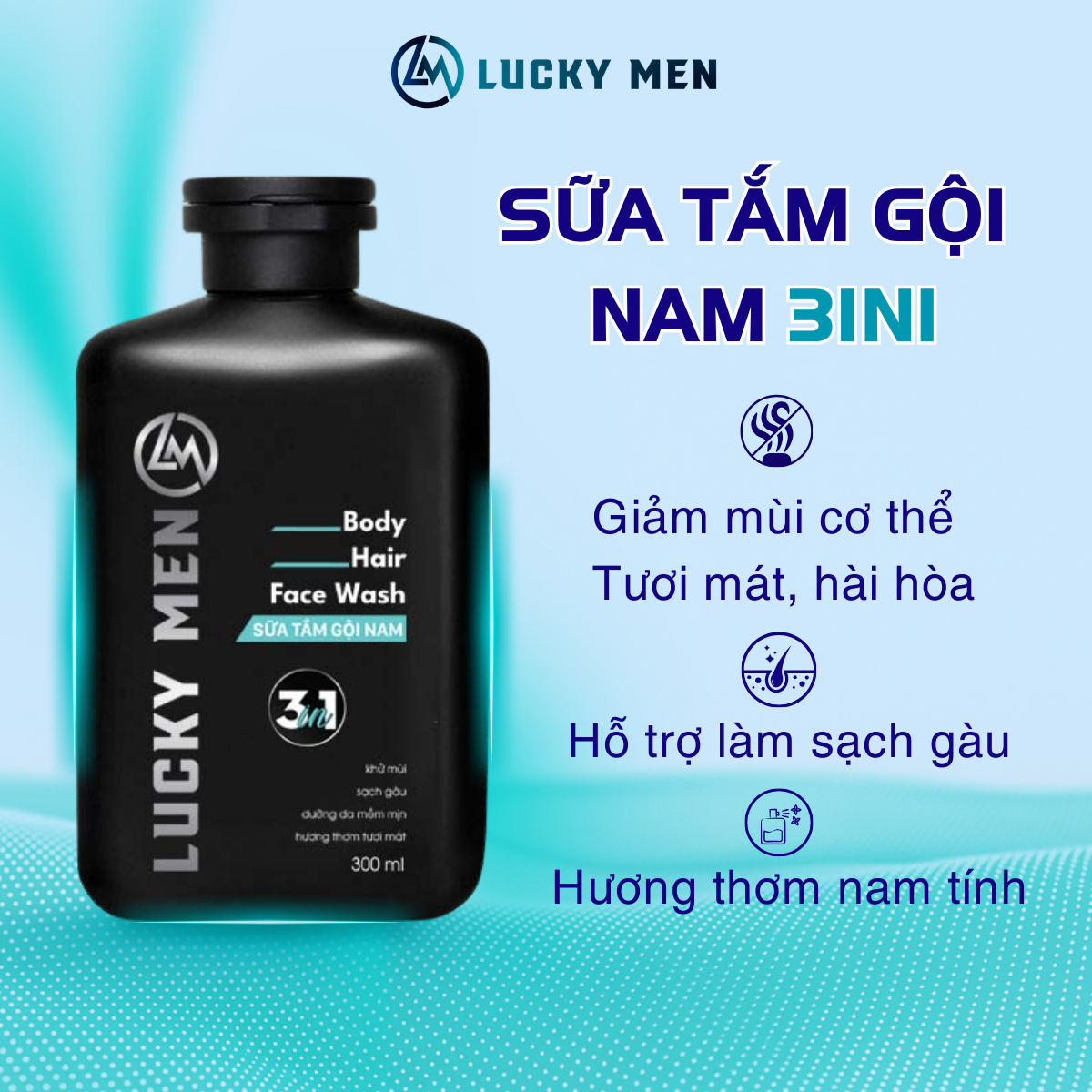 Sữa Tắm Gội Nam 3in1 LUCKY MEN - 300ml - Tắm Gội Toàn Thân cho Nam Giới Sữa Tắm Nam Thơm Lâu Mùi Hương Nam Tính - Quyến Rũ
