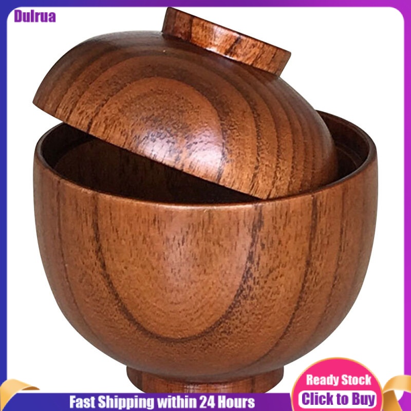 Dulrua bộ đồ ăn bằng gỗ bát có nắp đậy miso bát canh bát đựng cơm tô đựng