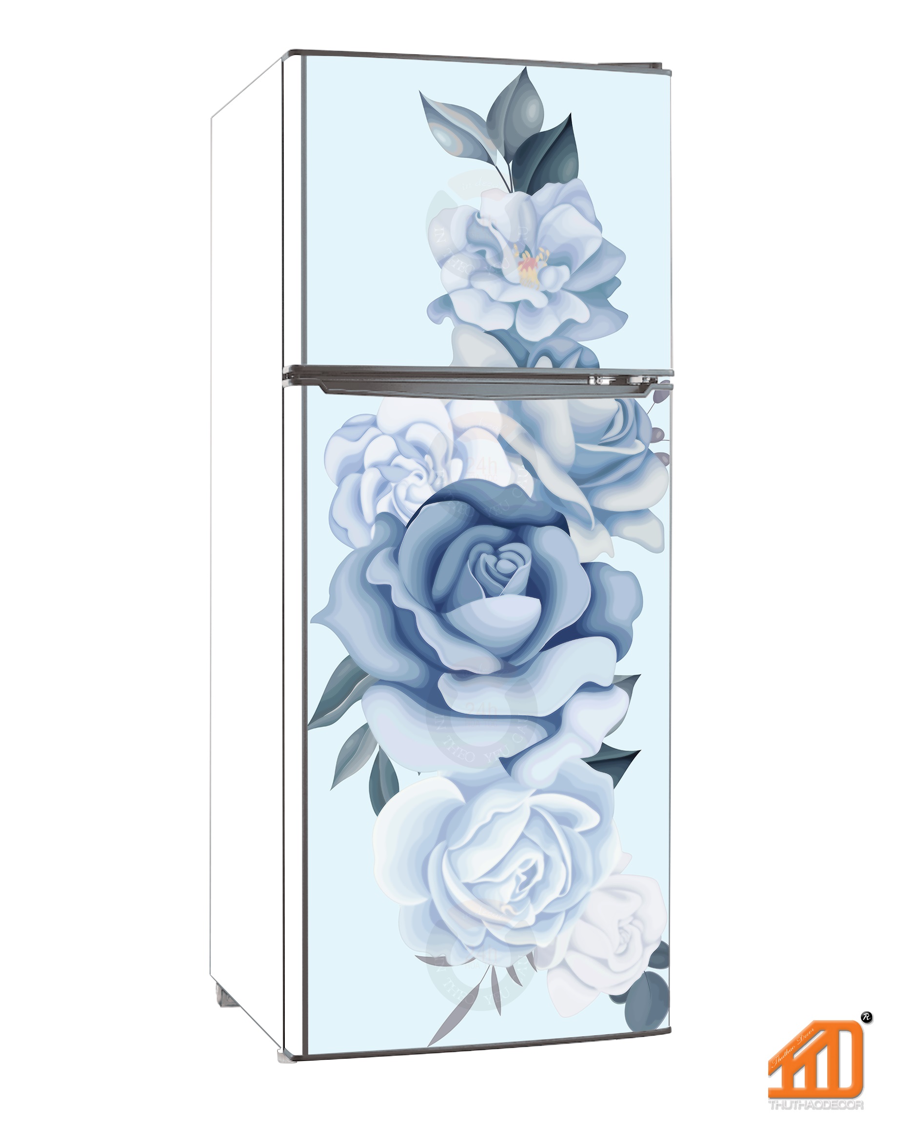 Giấy decal dán tủ lạnh hoa hông xanh - thuthaodecor